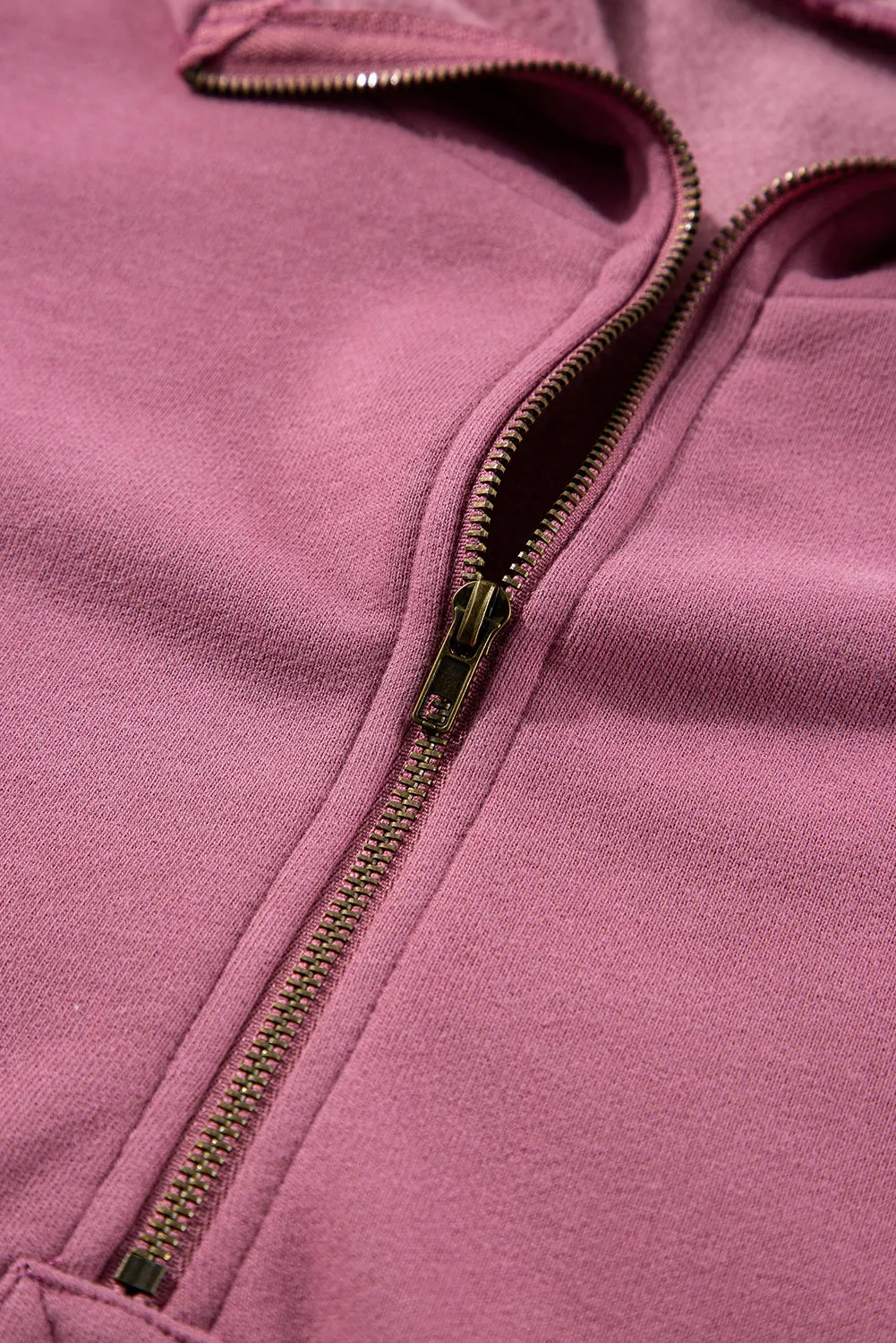 Fleece Lined Half Zipper Kangaroo Pockets Loose Hoodie