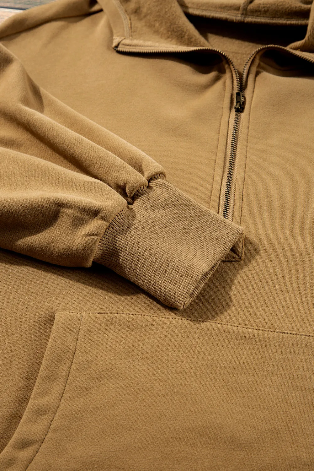 Fleece Lined Half Zipper Kangaroo Pockets Loose Hoodie