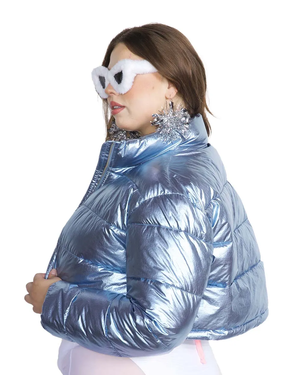 Fractal Fantasies Metallic Cropped Puffer Jacket