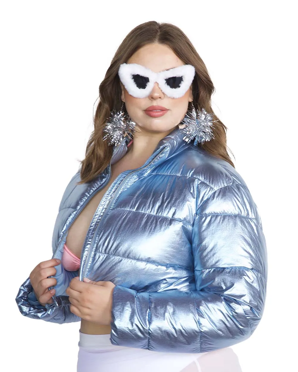 Fractal Fantasies Metallic Cropped Puffer Jacket