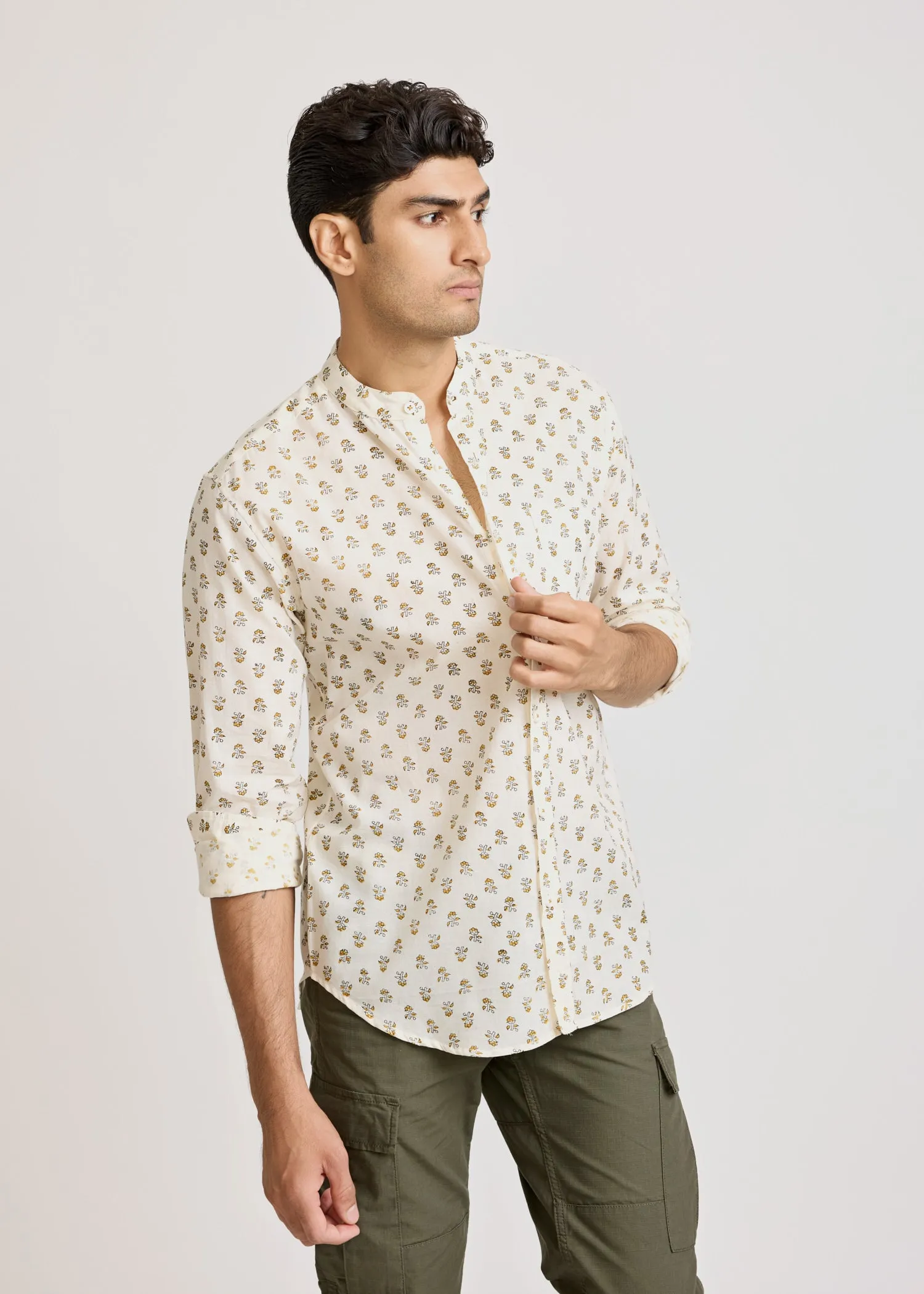 Full sleeves Printed Shirt - Grey/Yellow