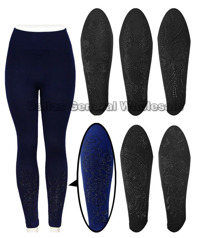 Girls Fur Lining Studded Leggings Wholesale