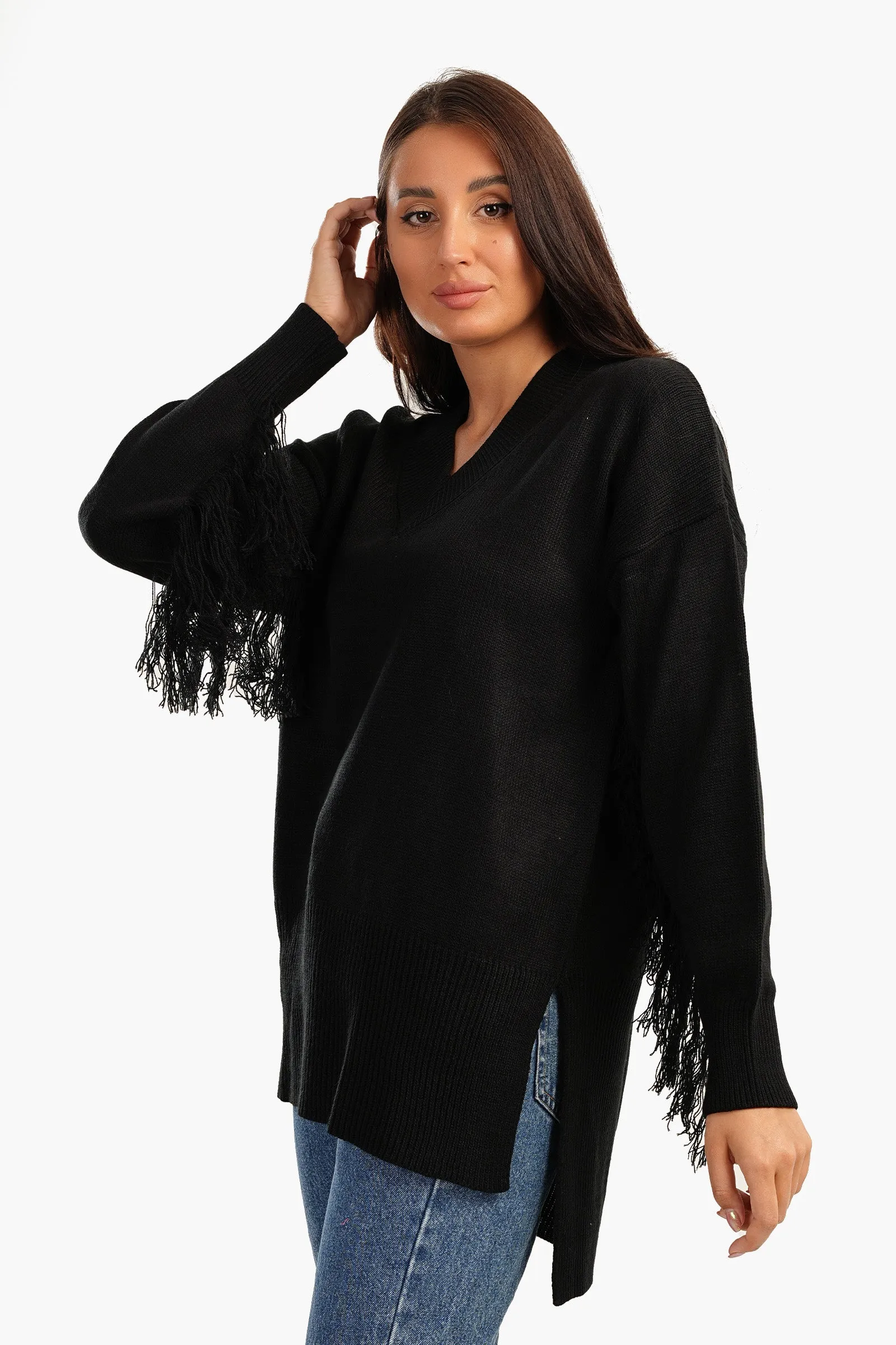 High Low Pullover with Fringes