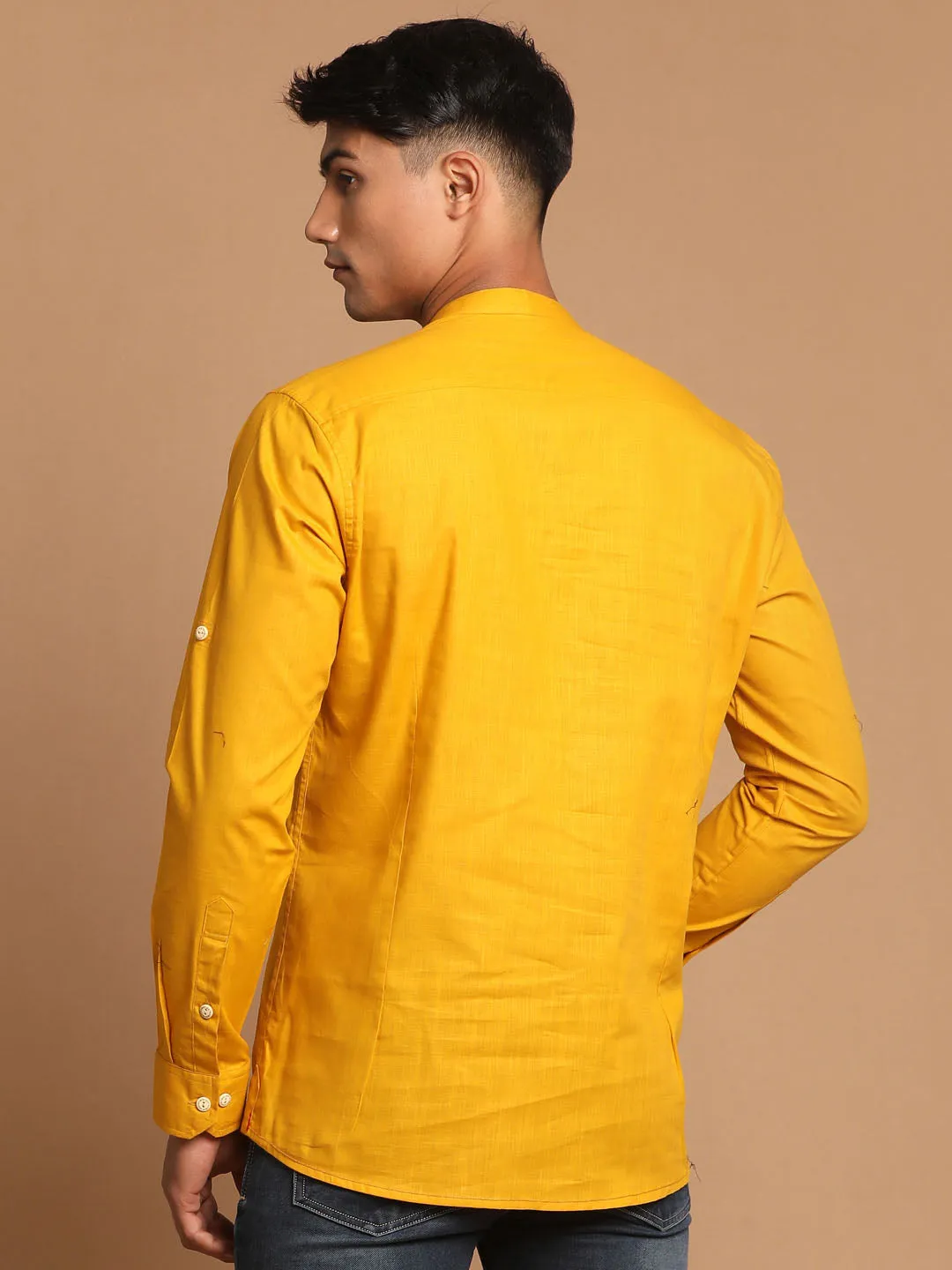 Jashvi Men's Mustard Short Cotton Kurta