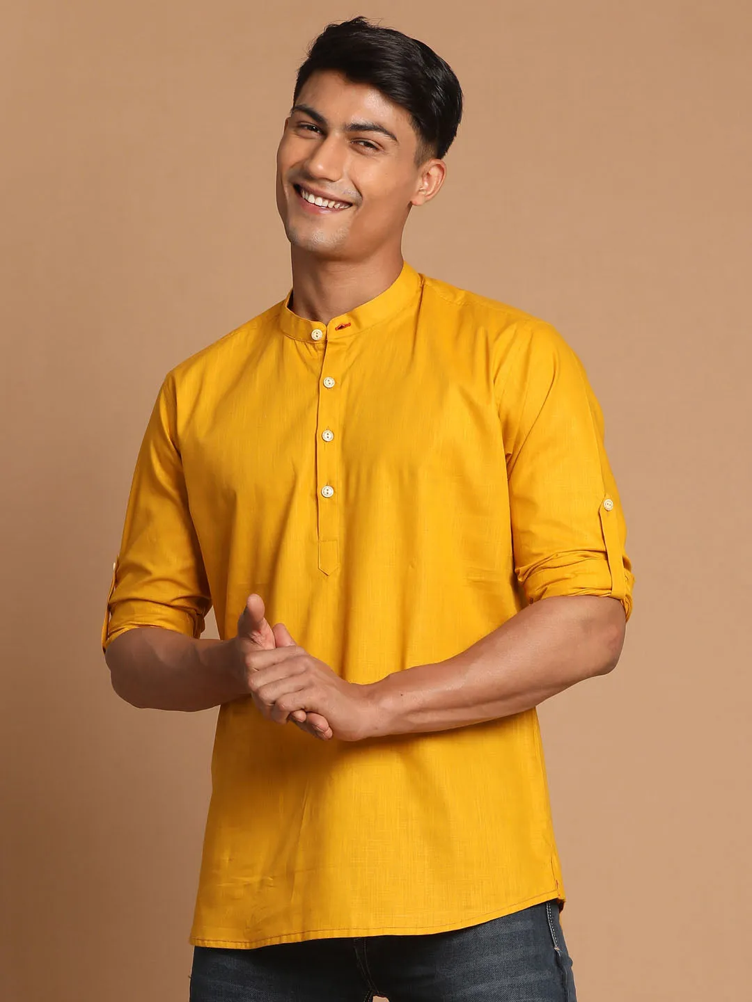 Jashvi Men's Mustard Short Cotton Kurta