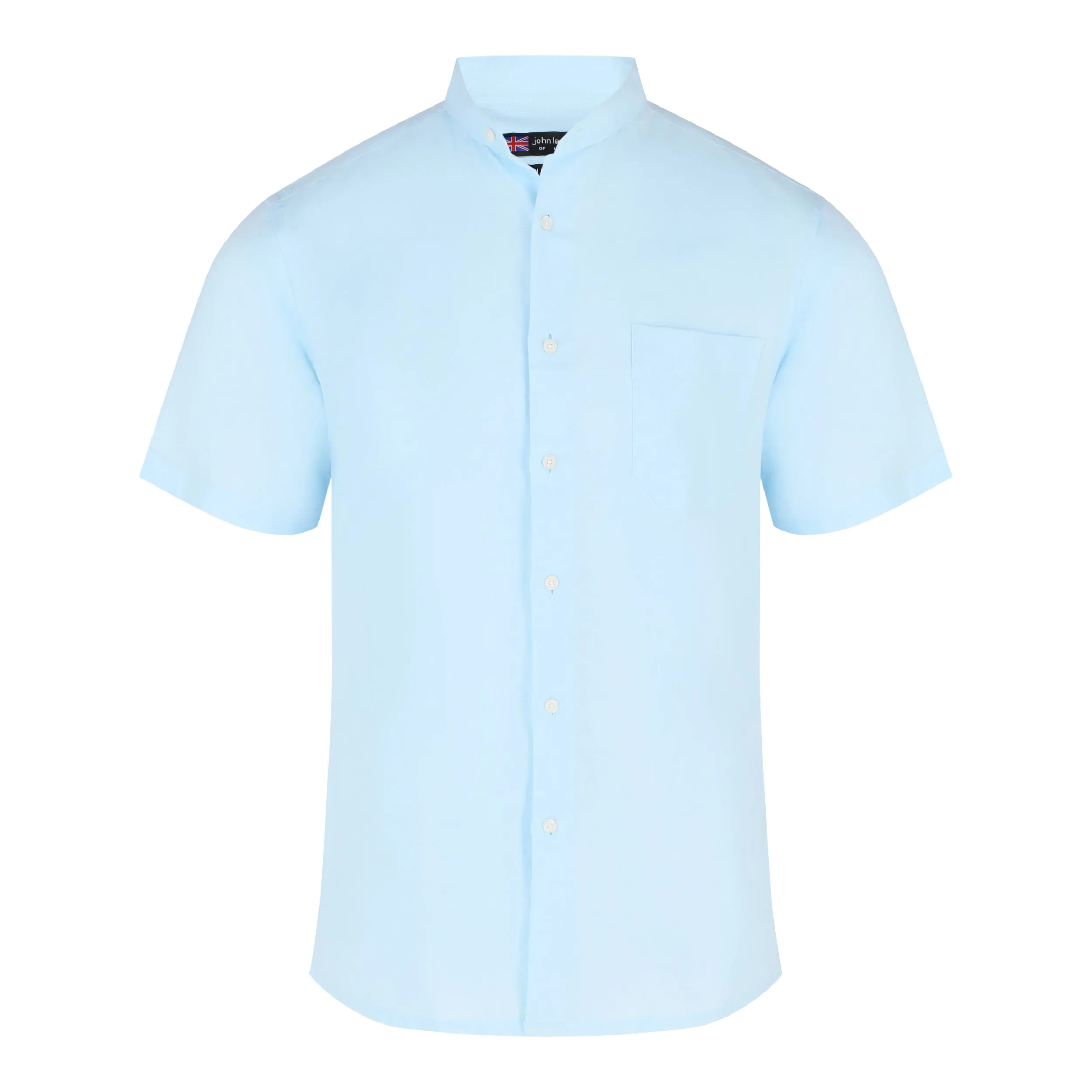 John Langford Mandarin Collar Linen Cotton Short Sleeve Shirt