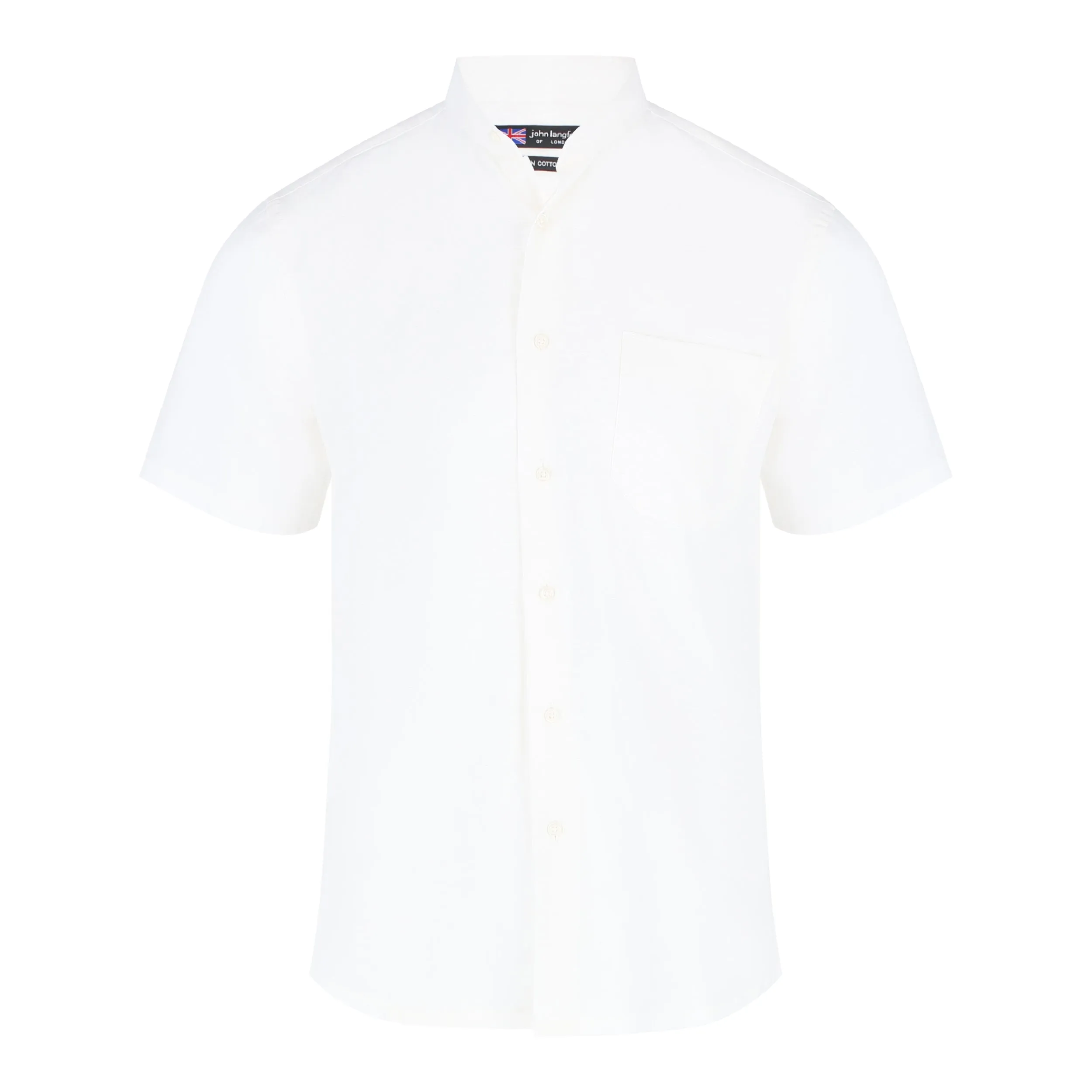 John Langford Mandarin Collar Linen Cotton Short Sleeve Shirt