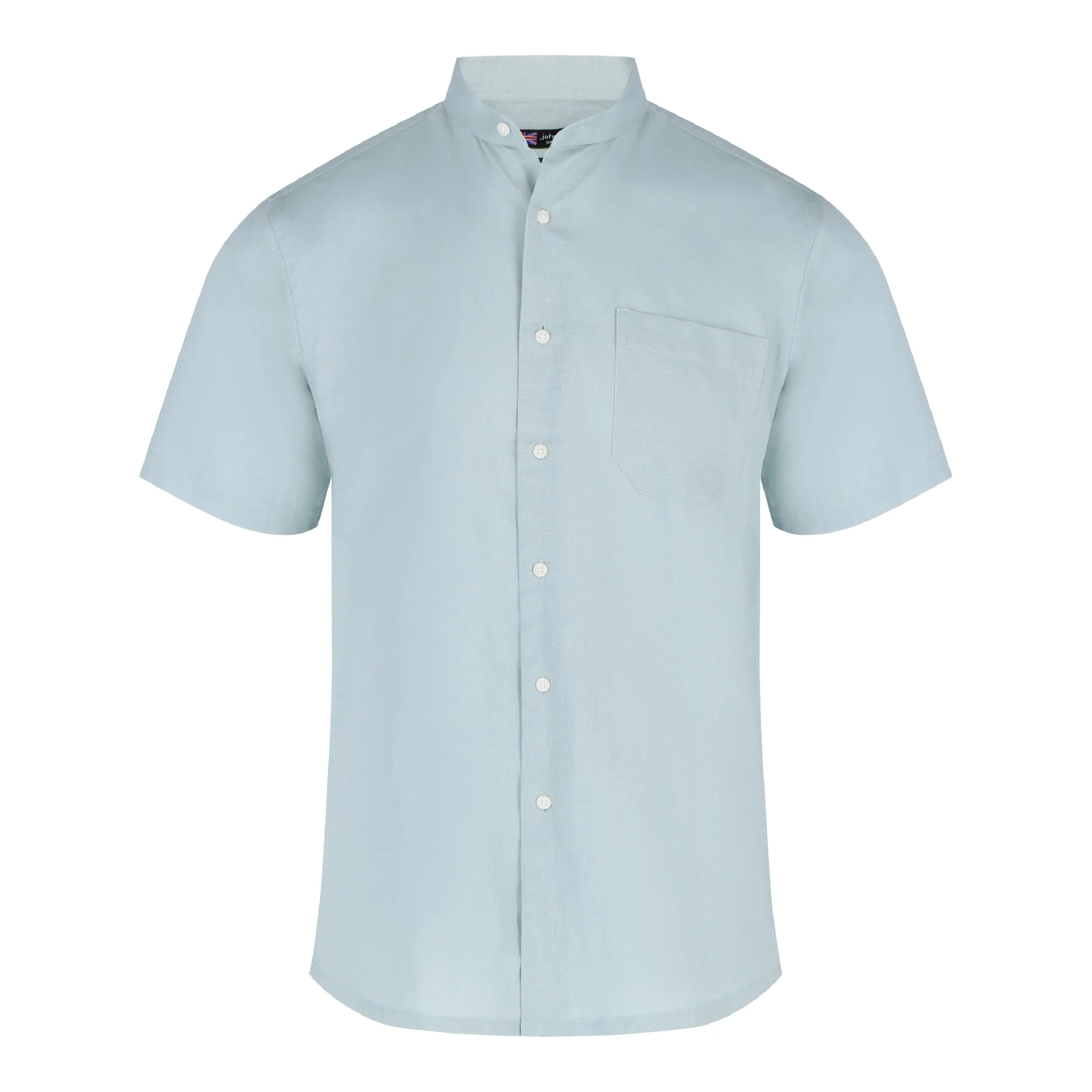 John Langford Mandarin Collar Linen Cotton Short Sleeve Shirt