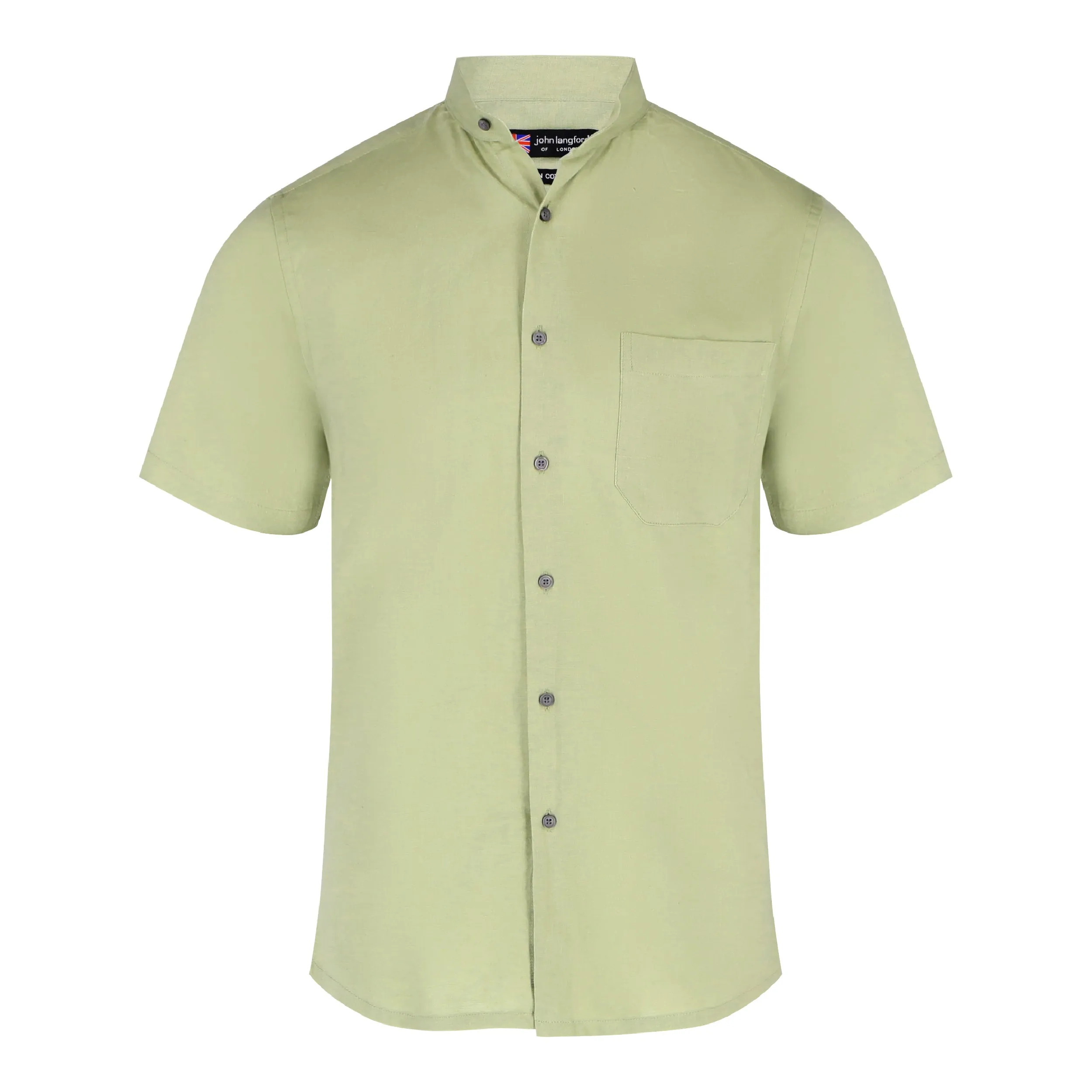 John Langford Mandarin Collar Linen Cotton Short Sleeve Shirt