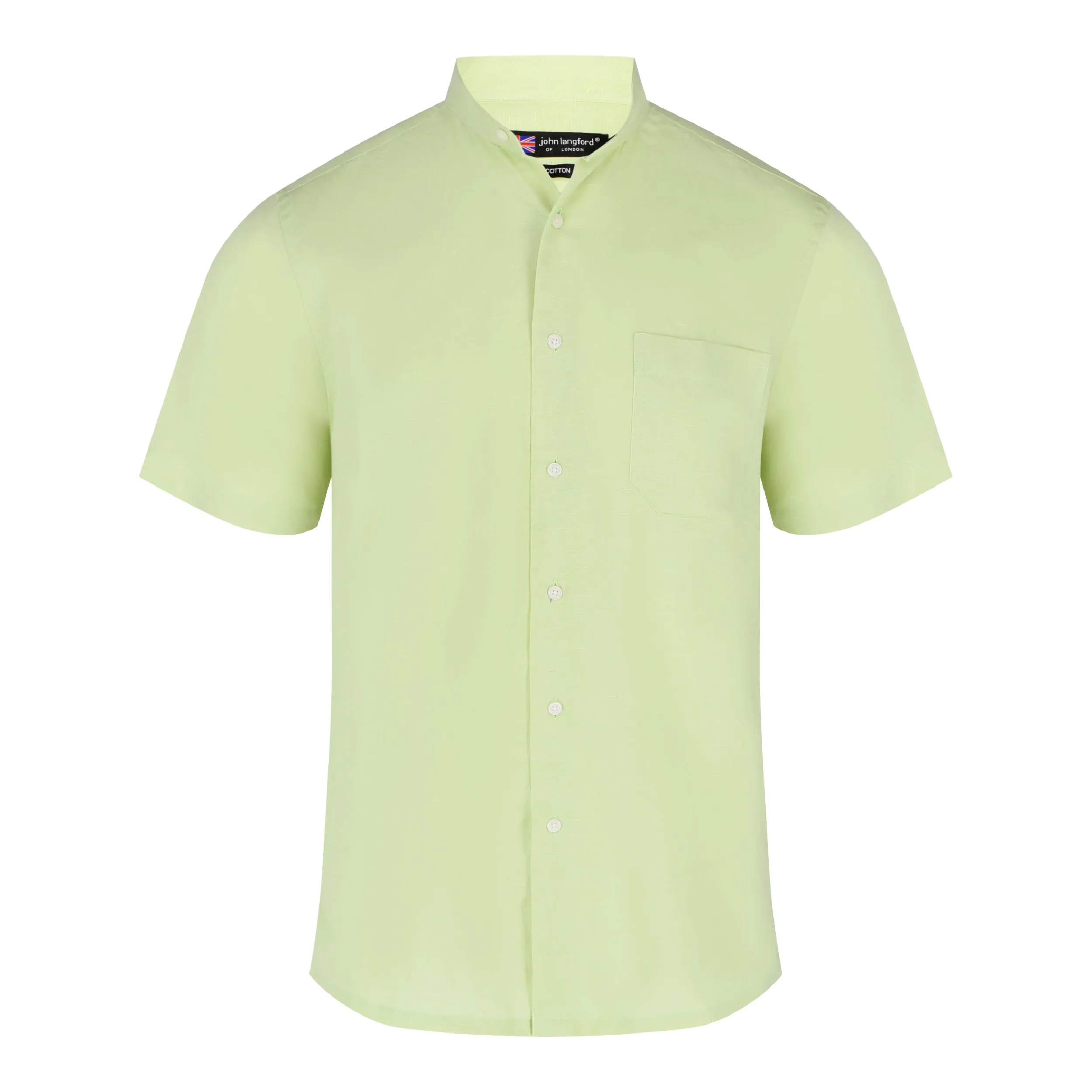 John Langford Mandarin Collar Linen Cotton Short Sleeve Shirt