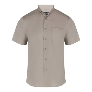 John Langford Mandarin Collar Linen Cotton Short Sleeve Shirt