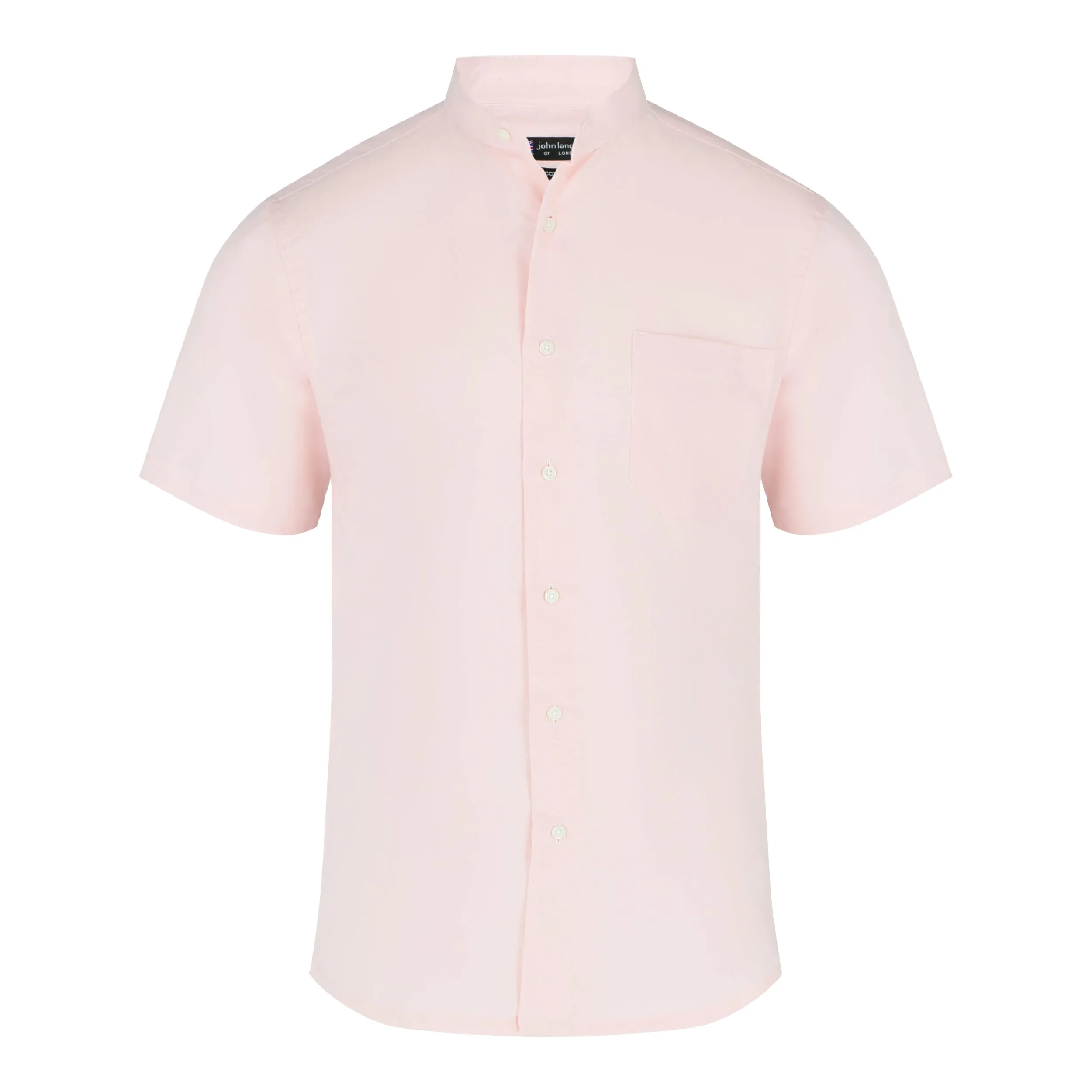 John Langford Mandarin Collar Linen Cotton Short Sleeve Shirt