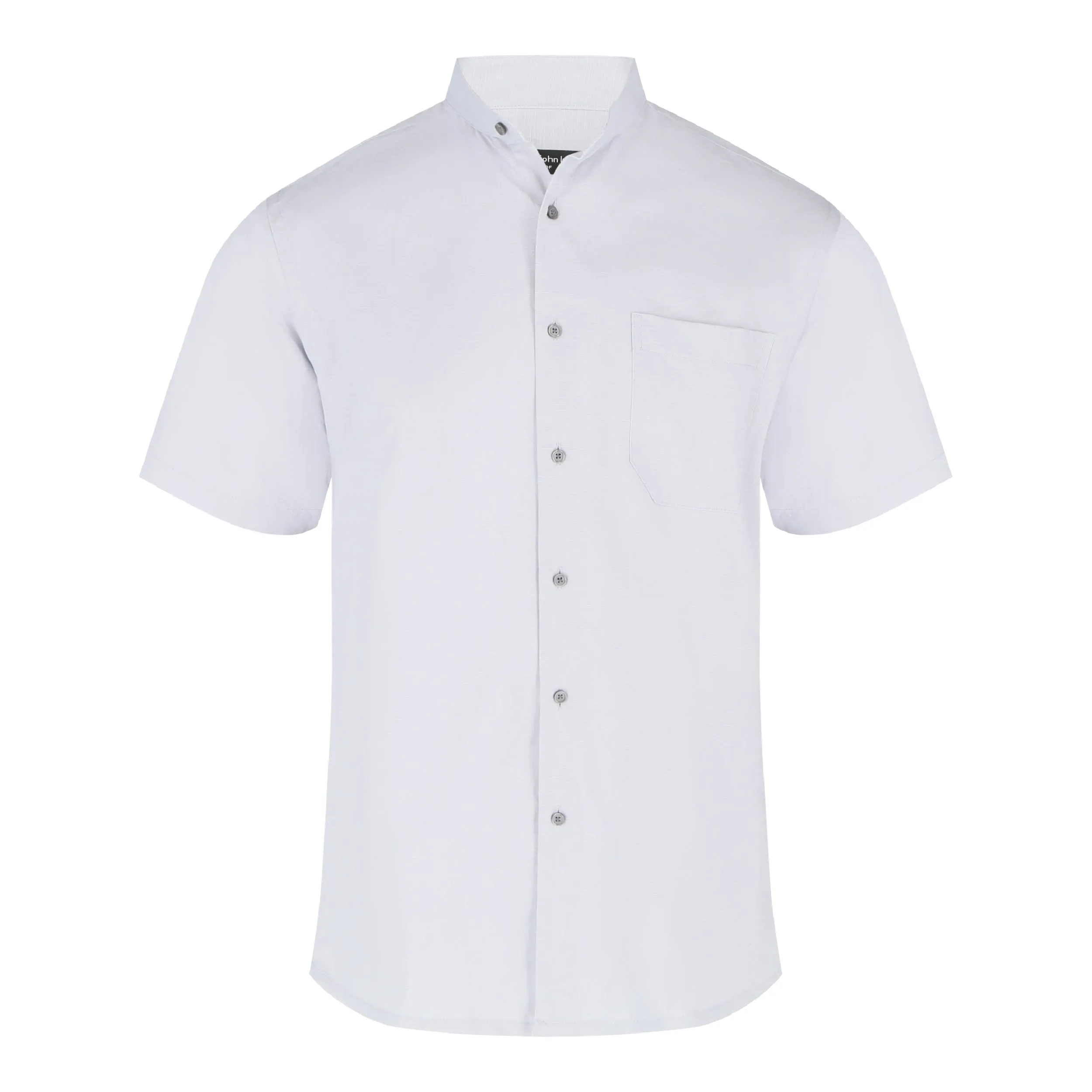 John Langford Mandarin Collar Linen Cotton Short Sleeve Shirt