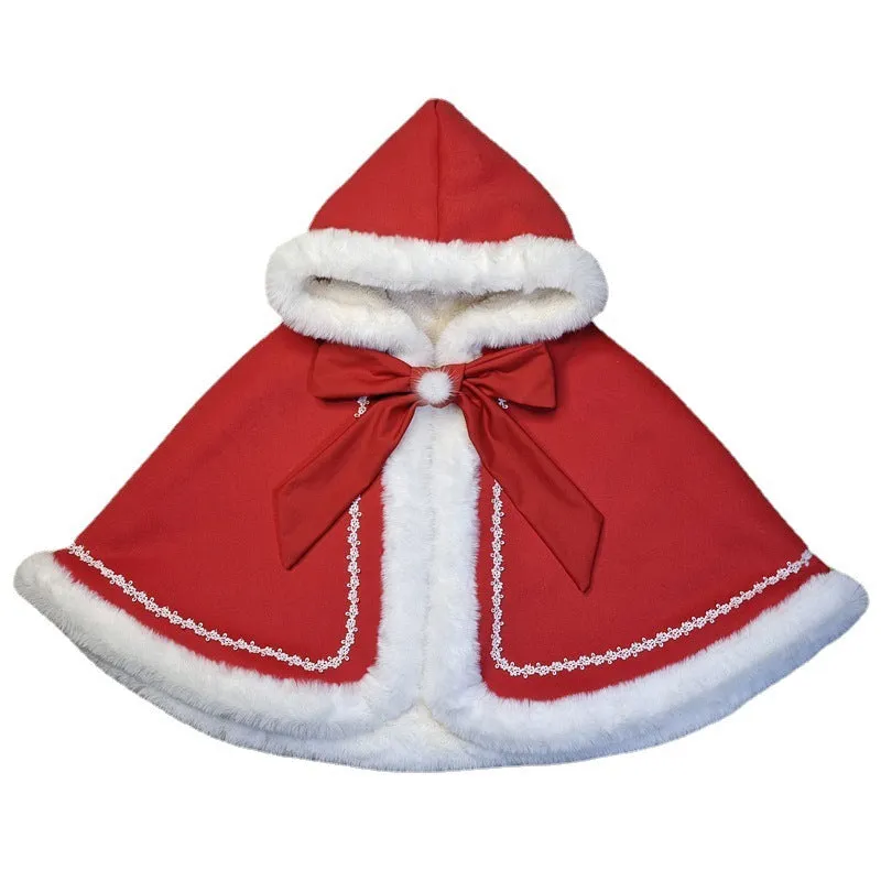 Kids’ Christmas Cape with Fur Collar - Cozy Fleece-lined Holiday Shawl for Little Girls