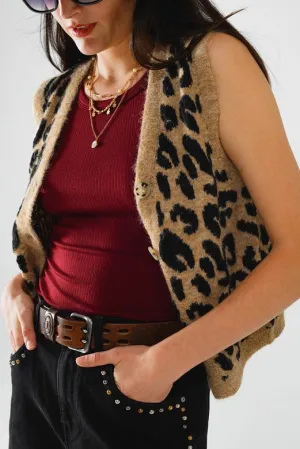 Leopard Print Knitted Vest