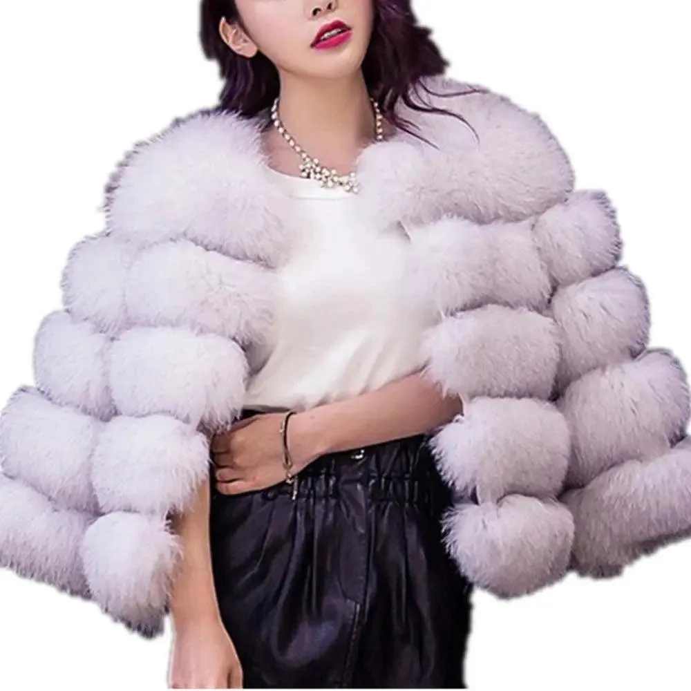 Lisa Colly New High Imitation Long Sleeves Short Fox Fur Coat Jacket Warm Winter Coat Outwear Faux Fur Coat Overcoat Furs Coat