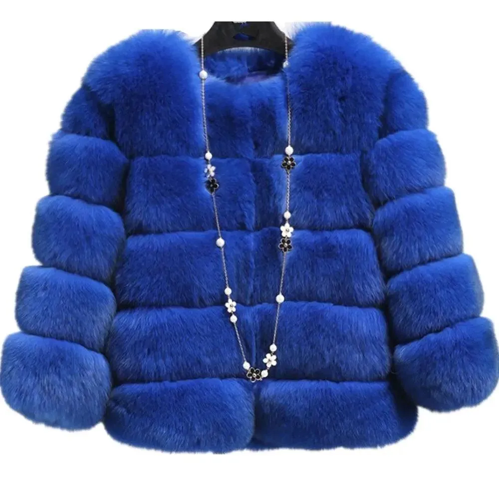 Lisa Colly New High Imitation Long Sleeves Short Fox Fur Coat Jacket Warm Winter Coat Outwear Faux Fur Coat Overcoat Furs Coat