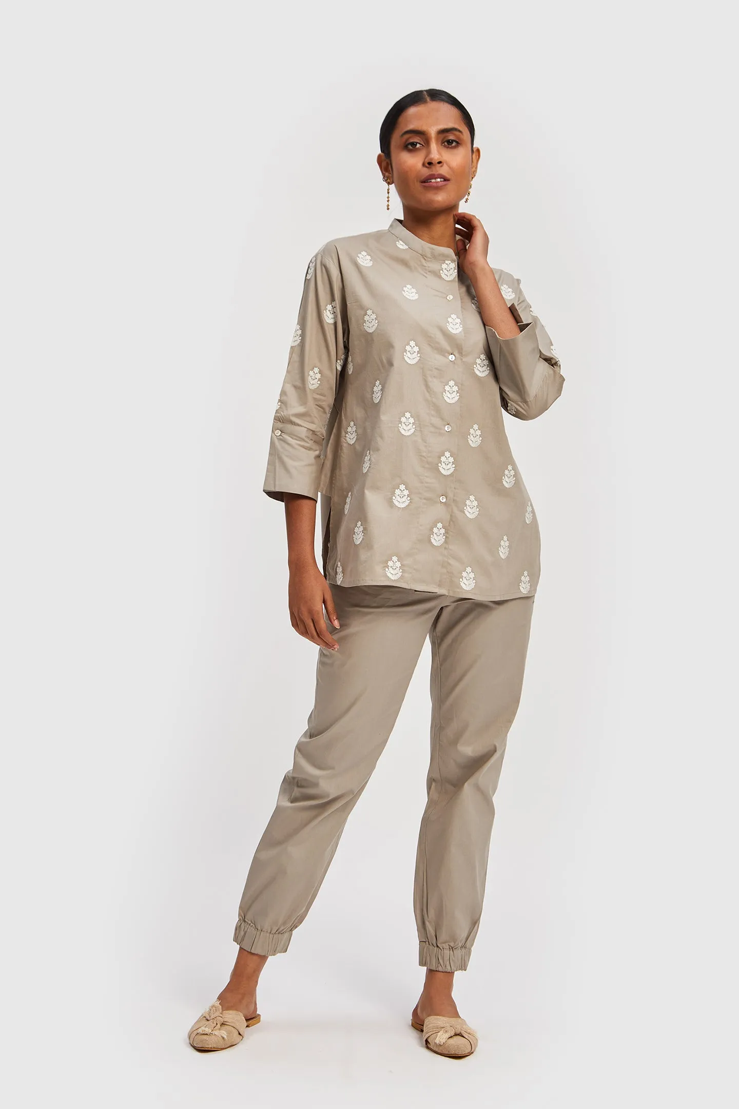 Mandarin Collar Embroidered Shirt