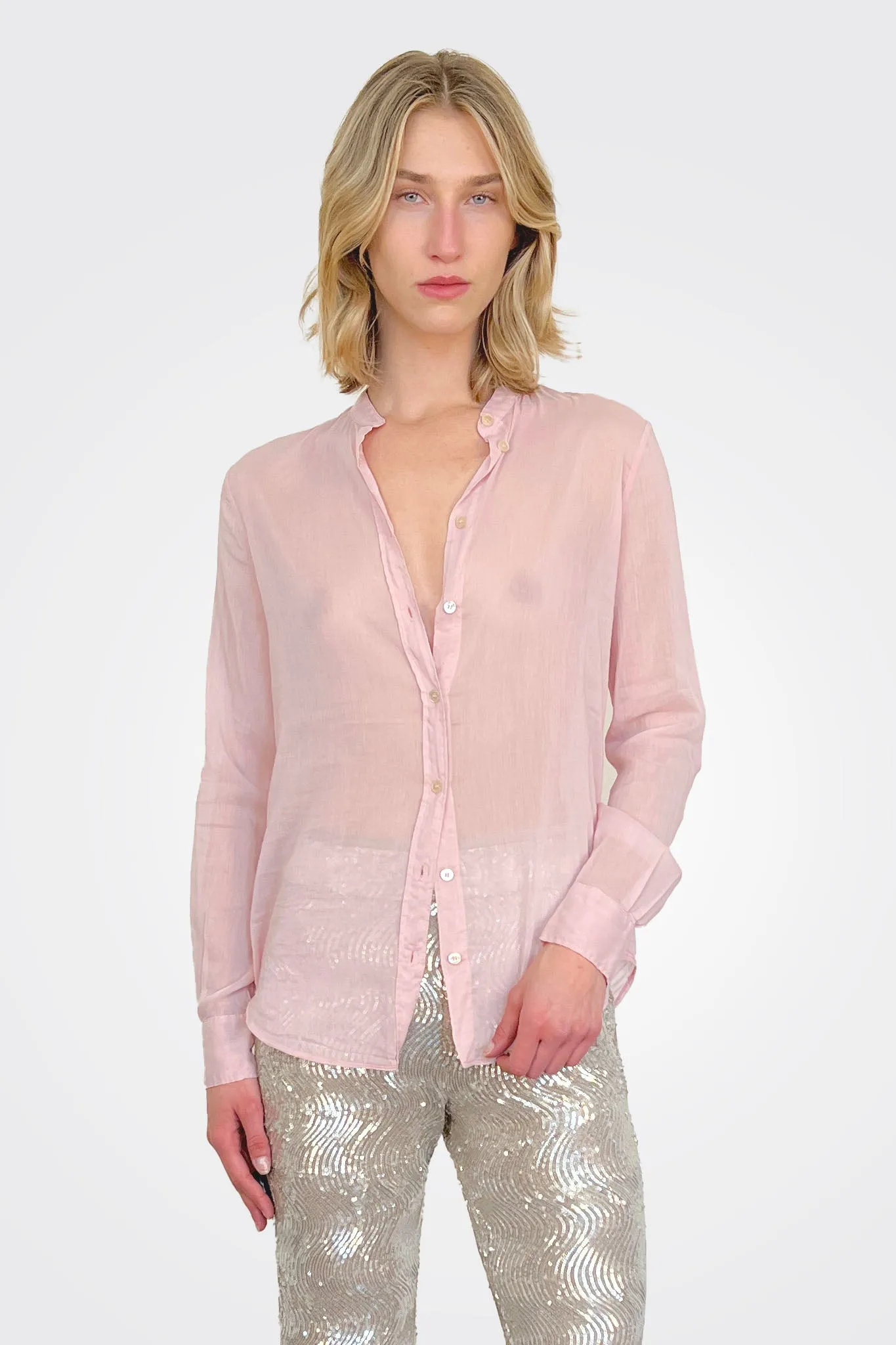 Mandarin Collar Shirt - Rose