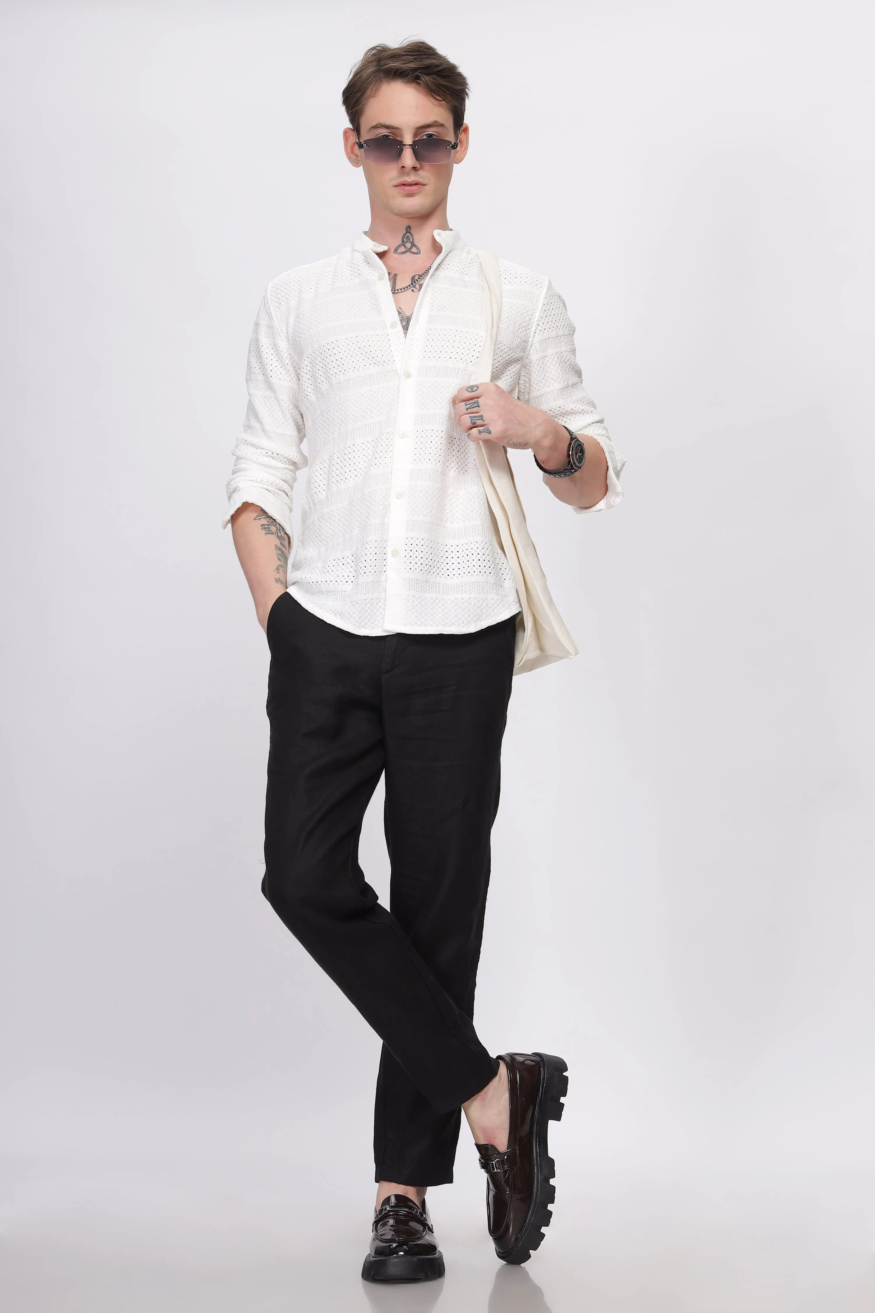 Mandarin Collar White Shirt