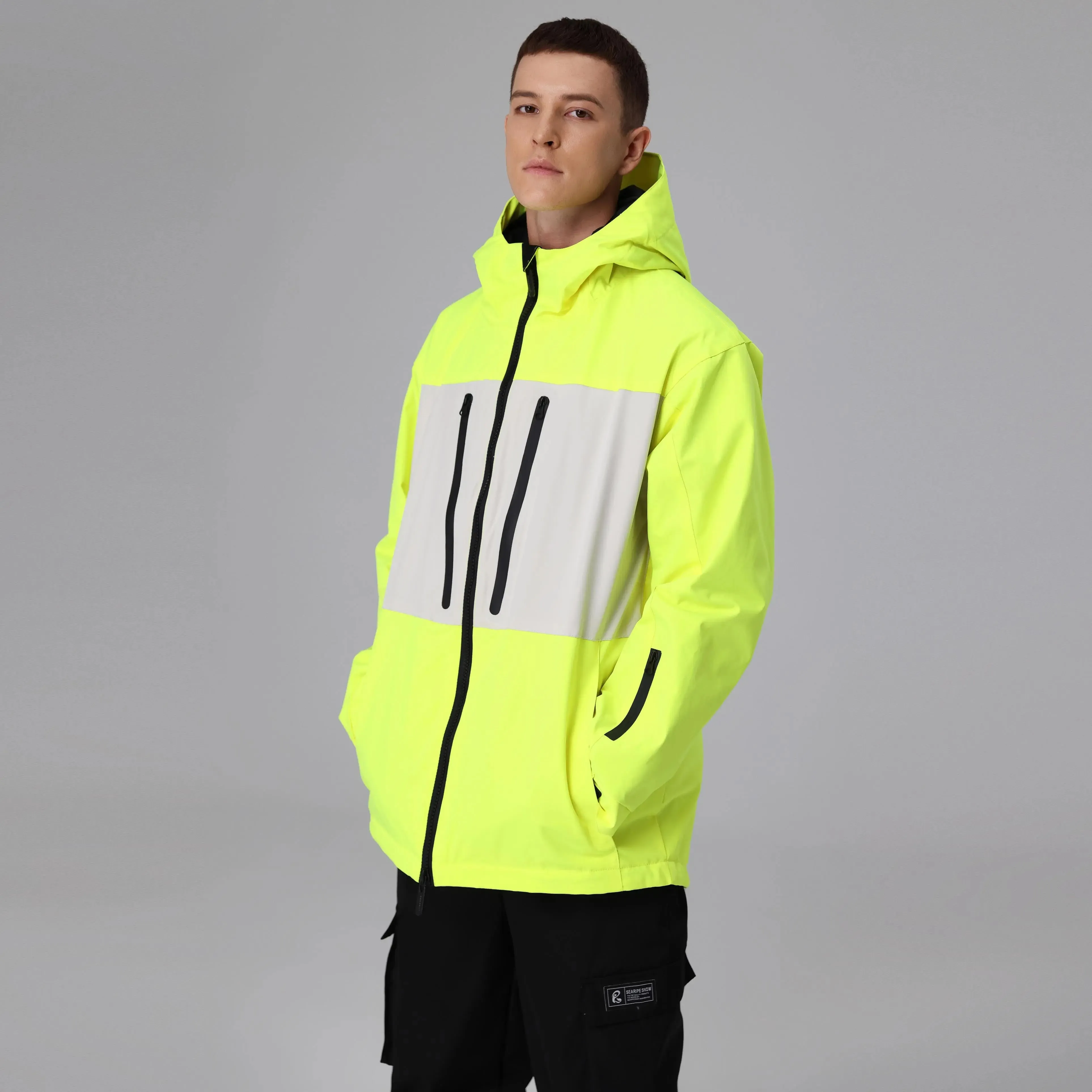 Men Neon Colorblock Ski Shell Jacket