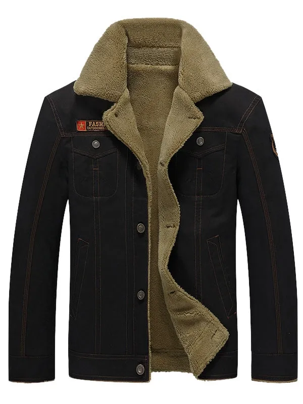 Men's Faux Fur Badge Embellish Button Fly Jacket for Autumn & Winter