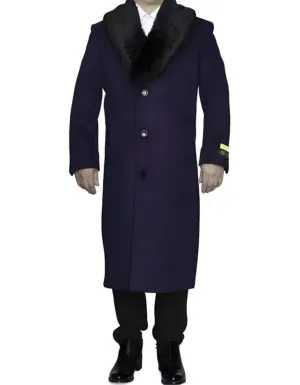 Mens Overcoat Mens Purple 3 Button Dress Coat - Three Quarter 34 Inch Length