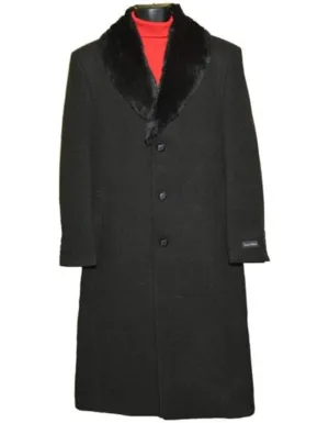 Mens Overcoat - Topcoat For Men - Winter Fabric - Men's Fur Black 3 Button Wool Ankle length Overcoat