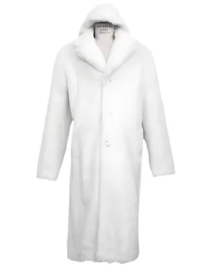 Mens Overcoat - Topcoat For Men - Winter Fabric - Men's Long Length Faux Fur Coat Full Length Overcoat ~ Long Men's Dress Topcoat - Winter Coat   Arctic White