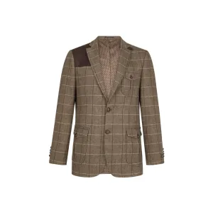 Men's Wool Tweed Jacket Check Hunting Herringbone Blazer Oak Elbow Patch