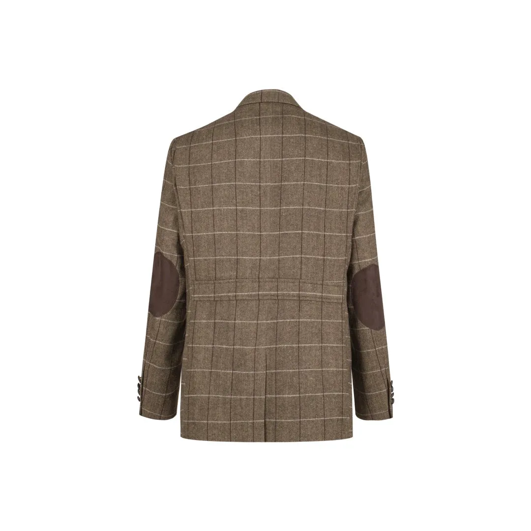 Men's Wool Tweed Jacket Check Hunting Herringbone Blazer Oak Elbow Patch