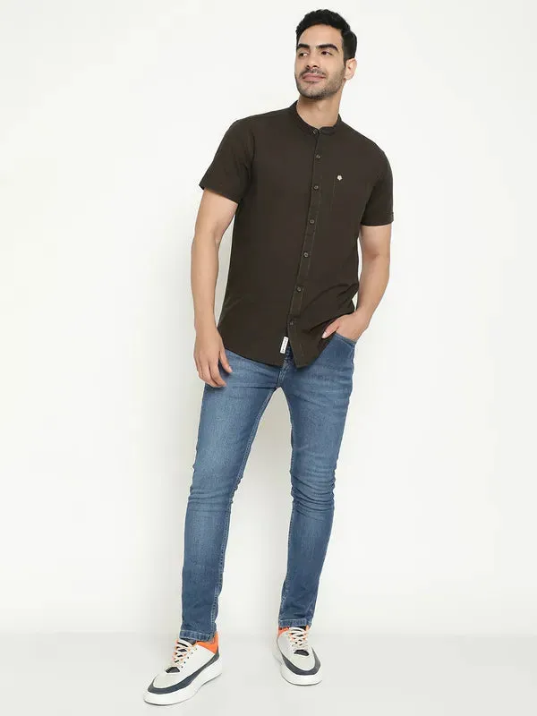 Mettle Men Mandarin Collar Cotton Casual Shirt