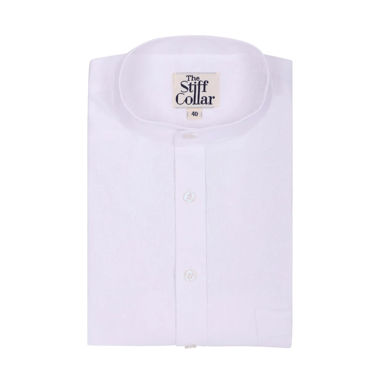 Natural White Cotton Linen Mandarin Collar Shirt