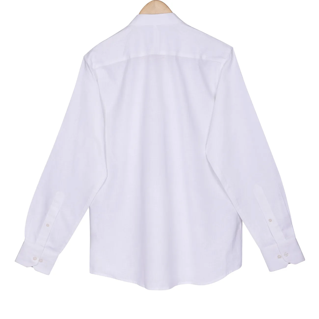 Natural White Cotton Linen Mandarin Collar Shirt