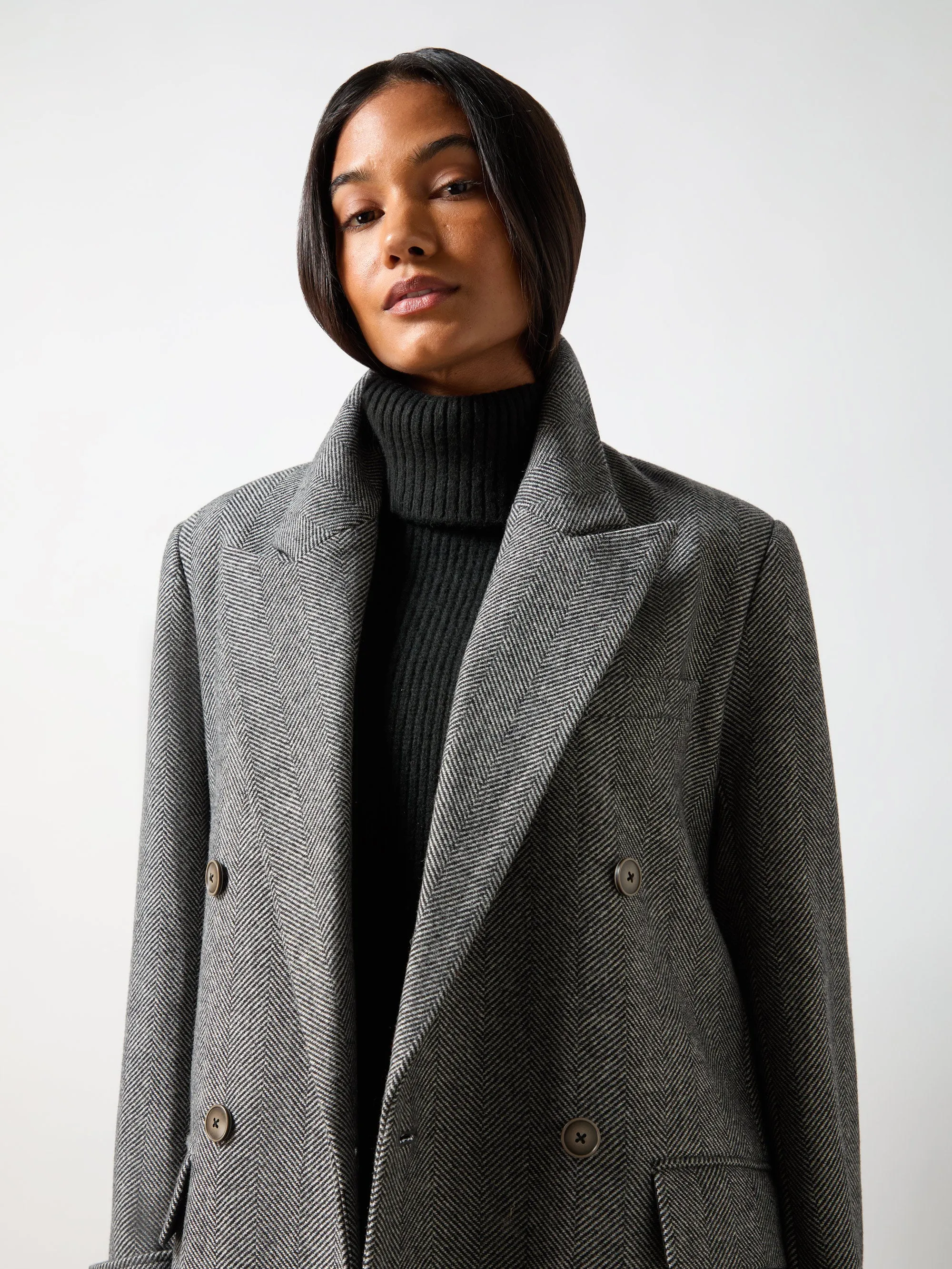 Oversized Herringbone Wool Blend Coat