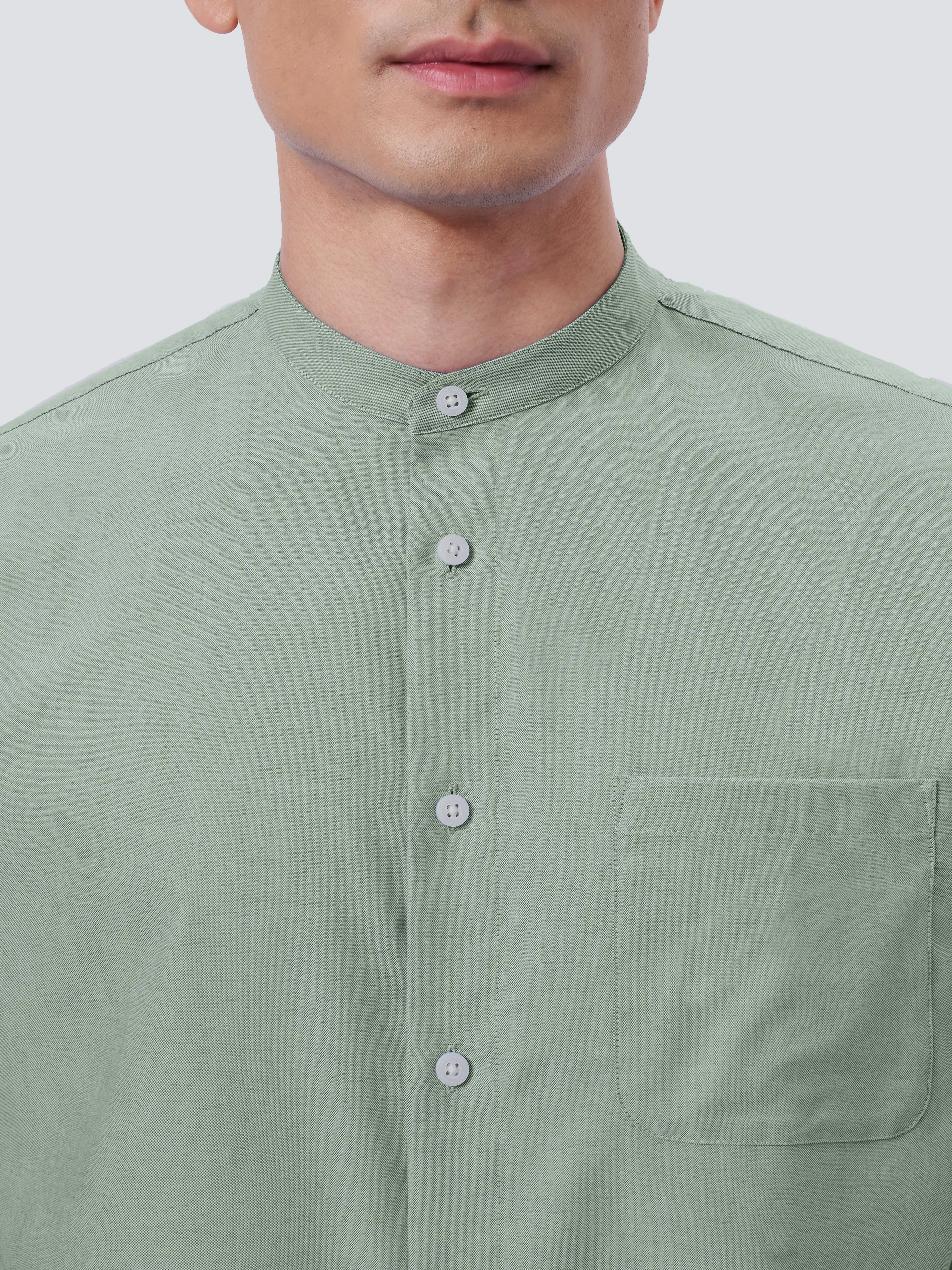 Oxford Mandarin Collar Casual Shirt | Light Green 27690N