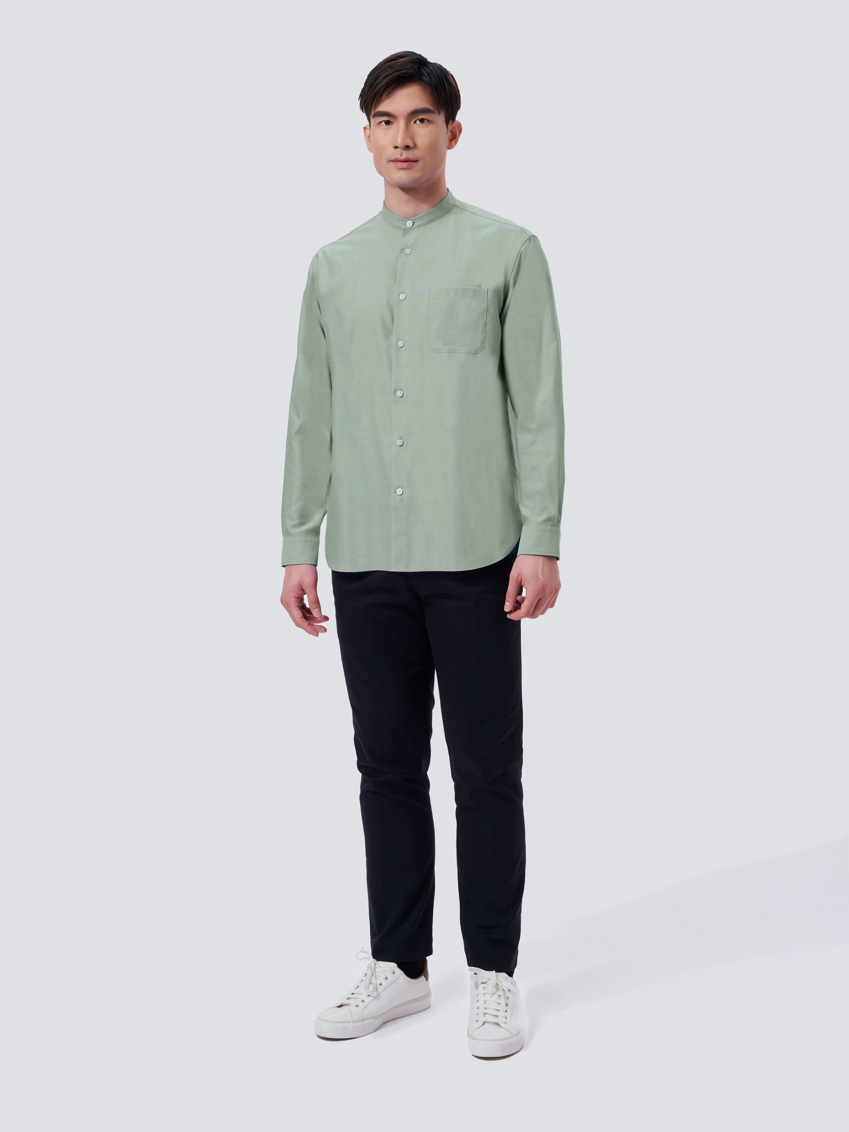 Oxford Mandarin Collar Casual Shirt | Light Green 27690N