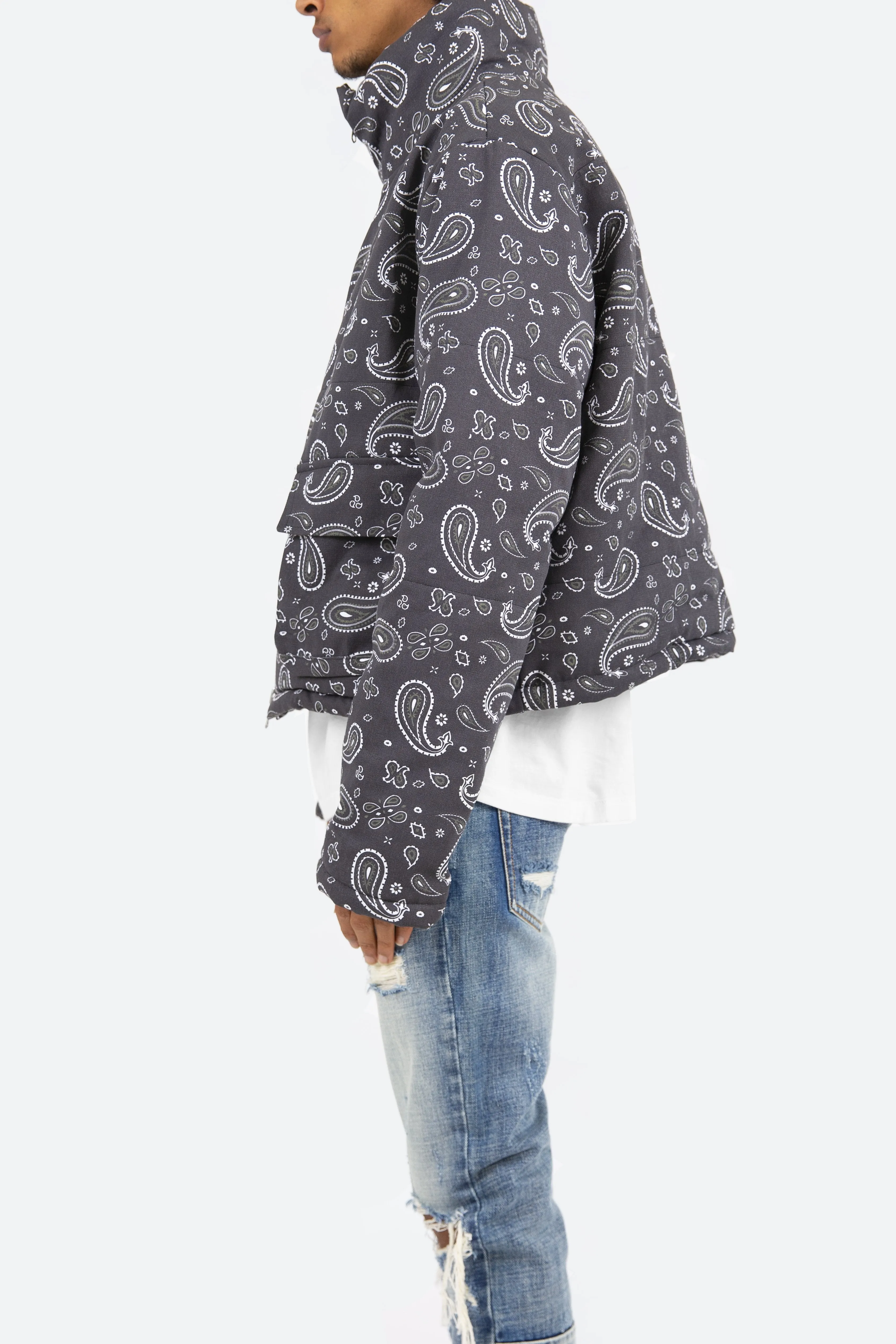 Paisley Cropped Puffer - Black