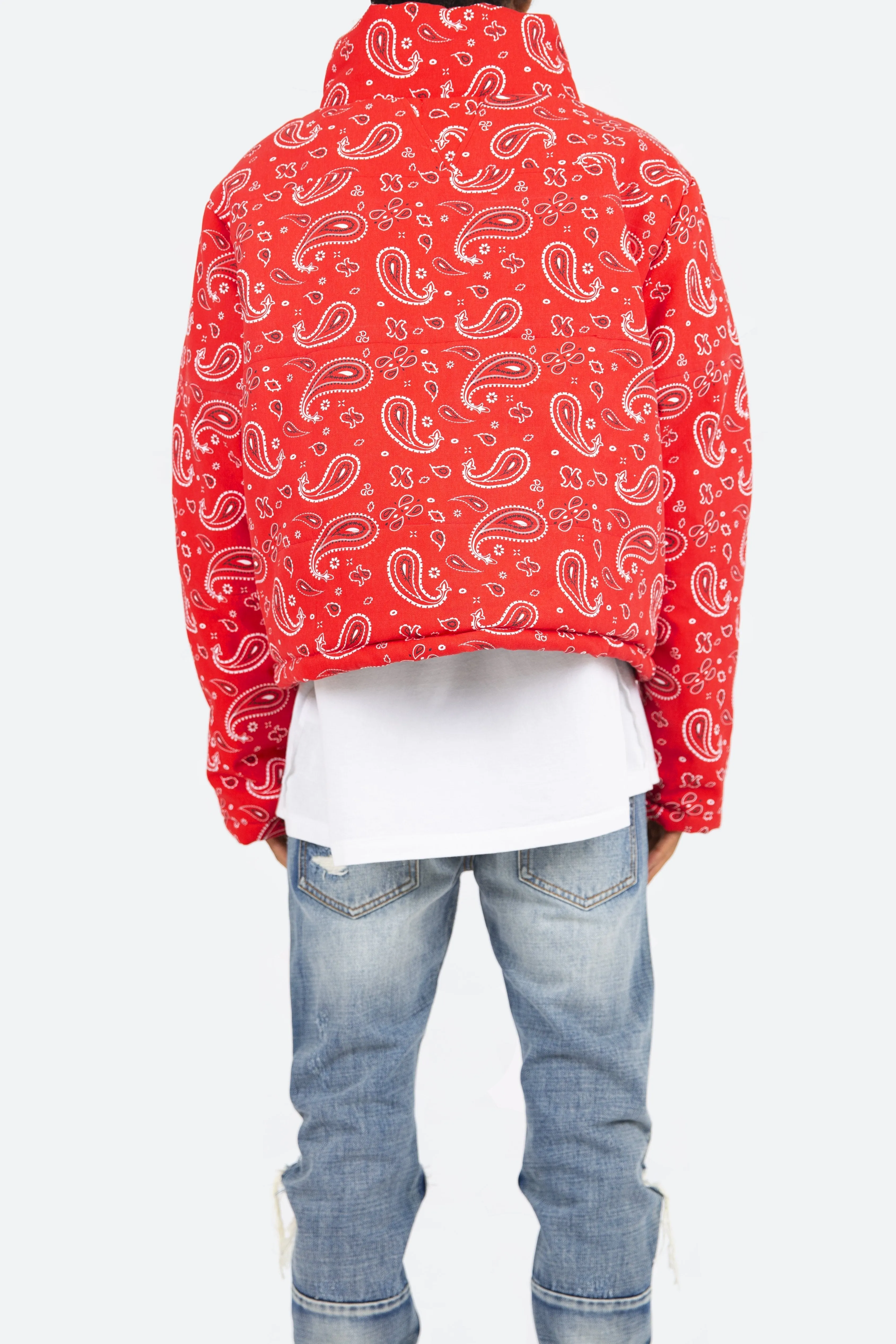 Paisley Cropped Puffer - Red