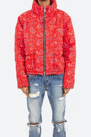 Paisley Cropped Puffer - Red