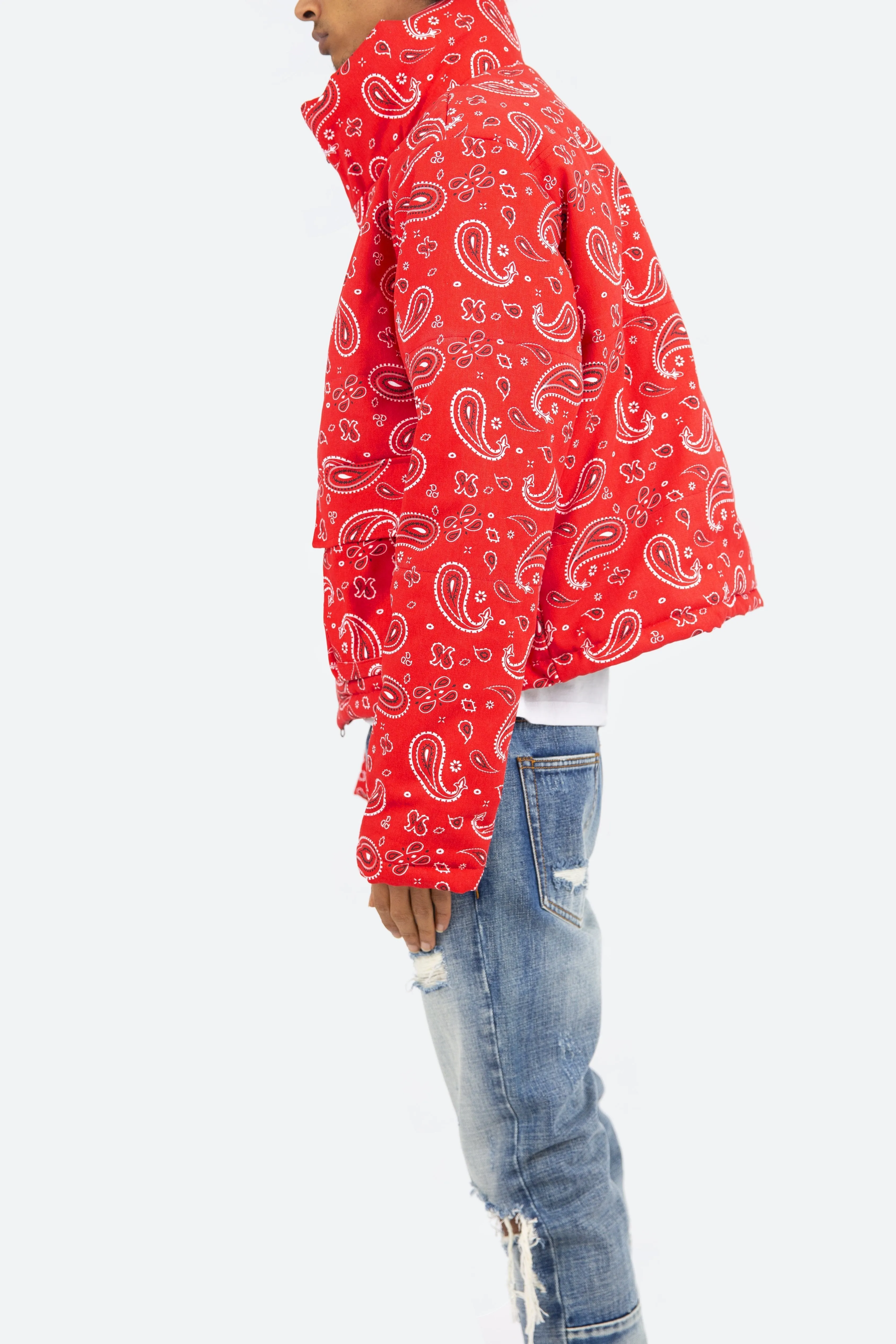 Paisley Cropped Puffer - Red