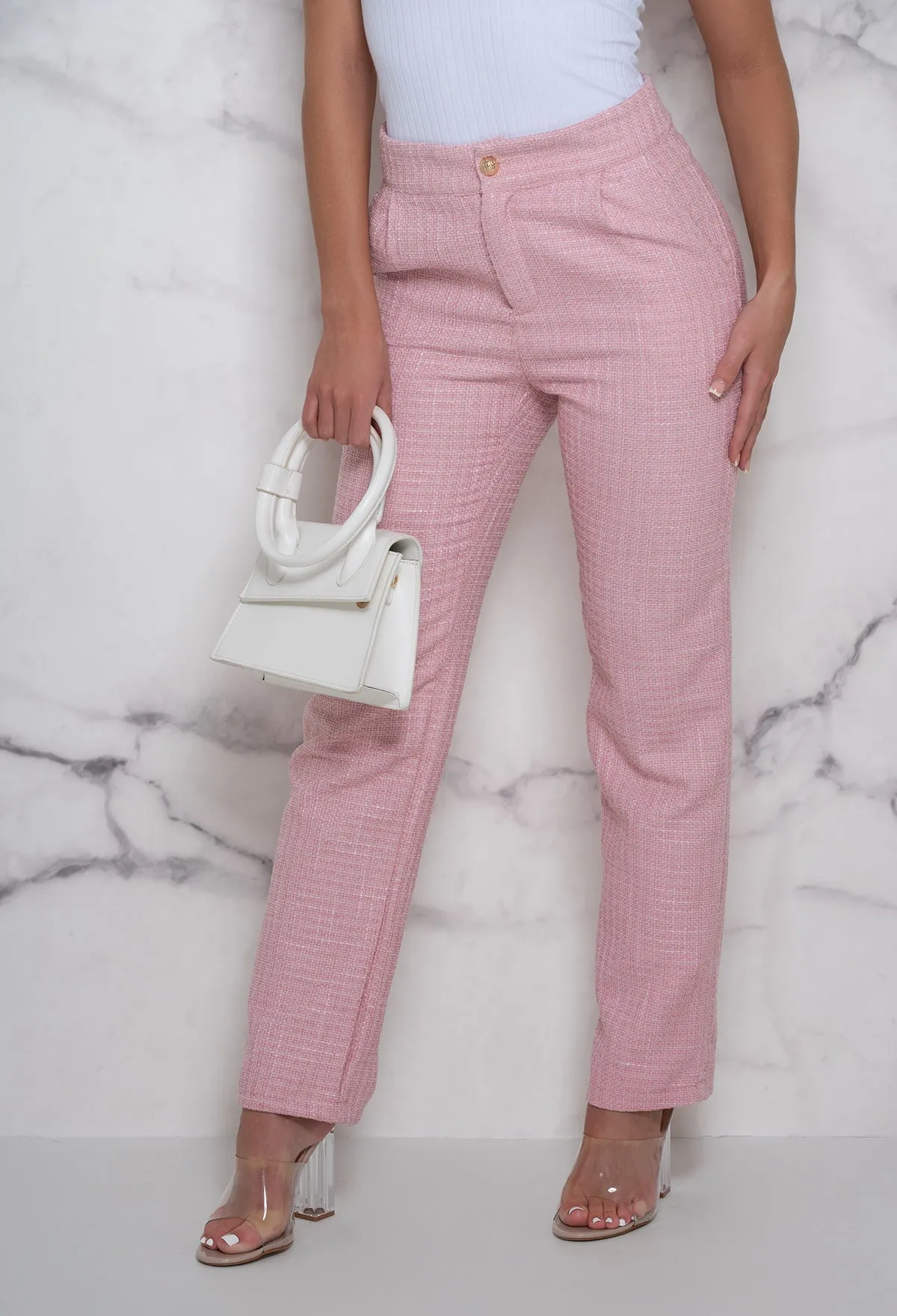 Paris Romance Pink Tweed Cropped Jacket Suit