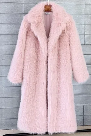 Pink Overcoat Artificial Wool Faux Fur Coat