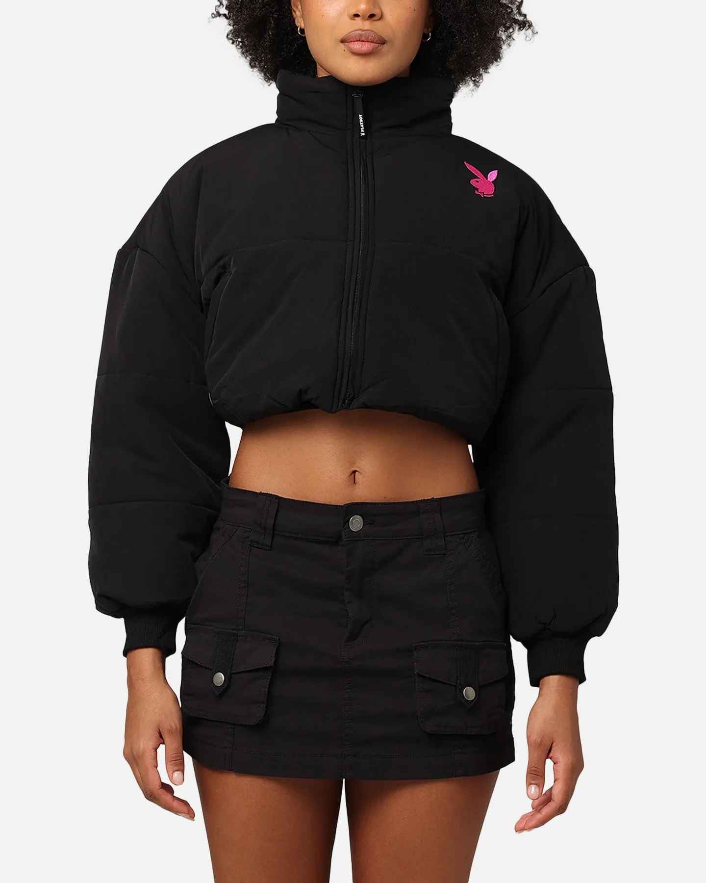 Playboy Bunny O Cropped Puffer Jacket Black