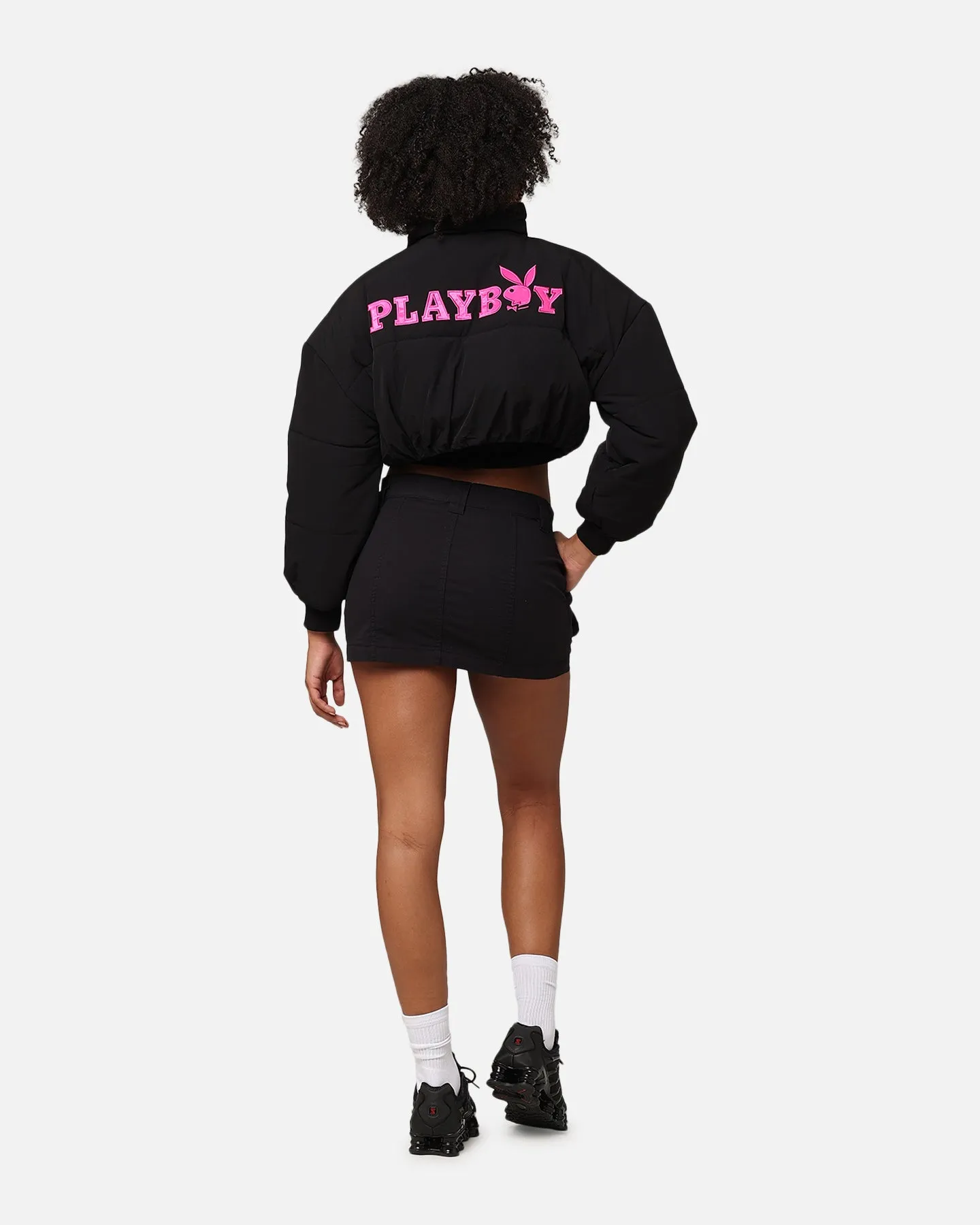 Playboy Bunny O Cropped Puffer Jacket Black