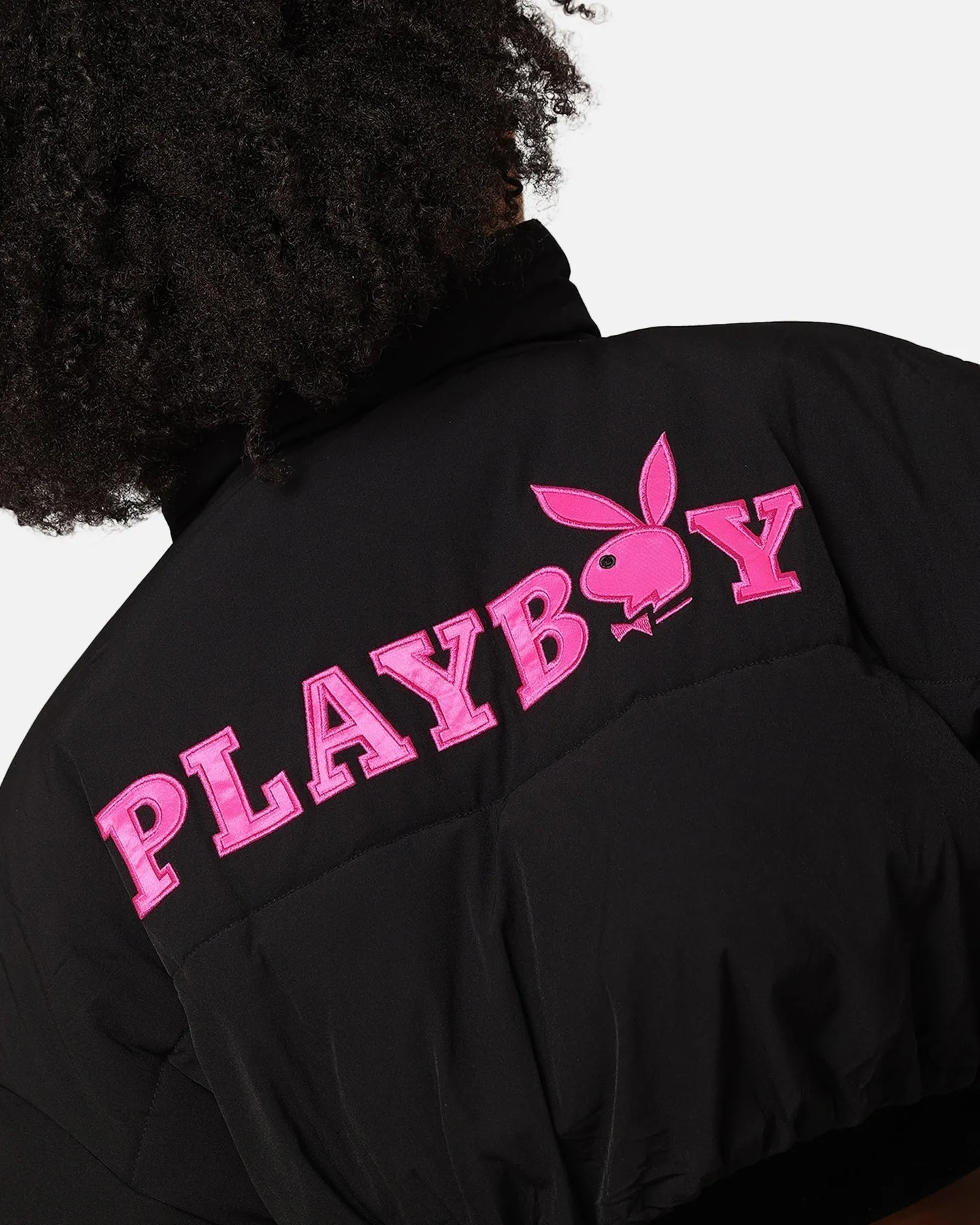 Playboy Bunny O Cropped Puffer Jacket Black