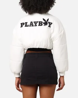 Playboy Bunny O Cropped Puffer Jacket White