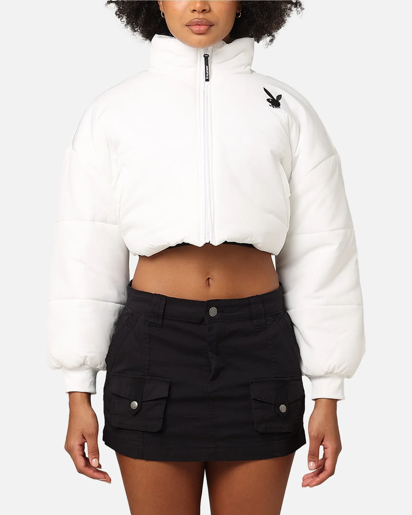 Playboy Bunny O Cropped Puffer Jacket White