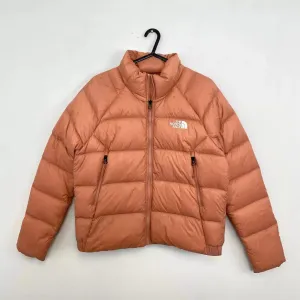 Preowned The North Face Womens 550 Down Nuptse Puffer Jacket Size M Pink Salmon TNF Midweight.