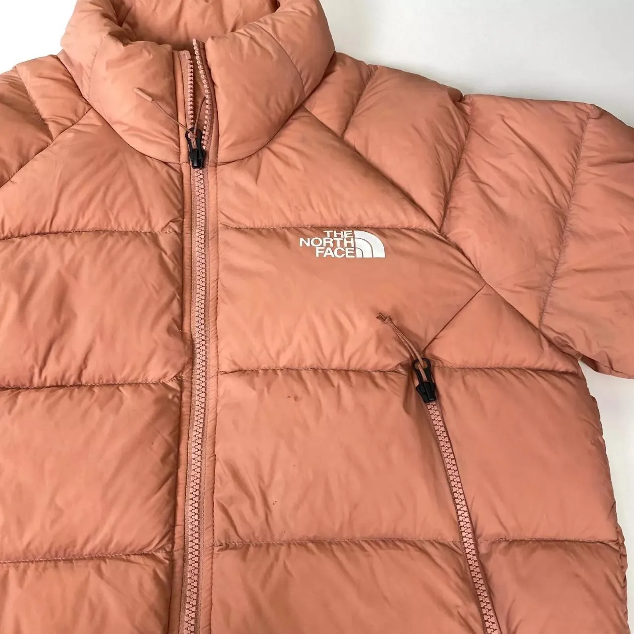 Preowned The North Face Womens 550 Down Nuptse Puffer Jacket Size M Pink Salmon TNF Midweight.